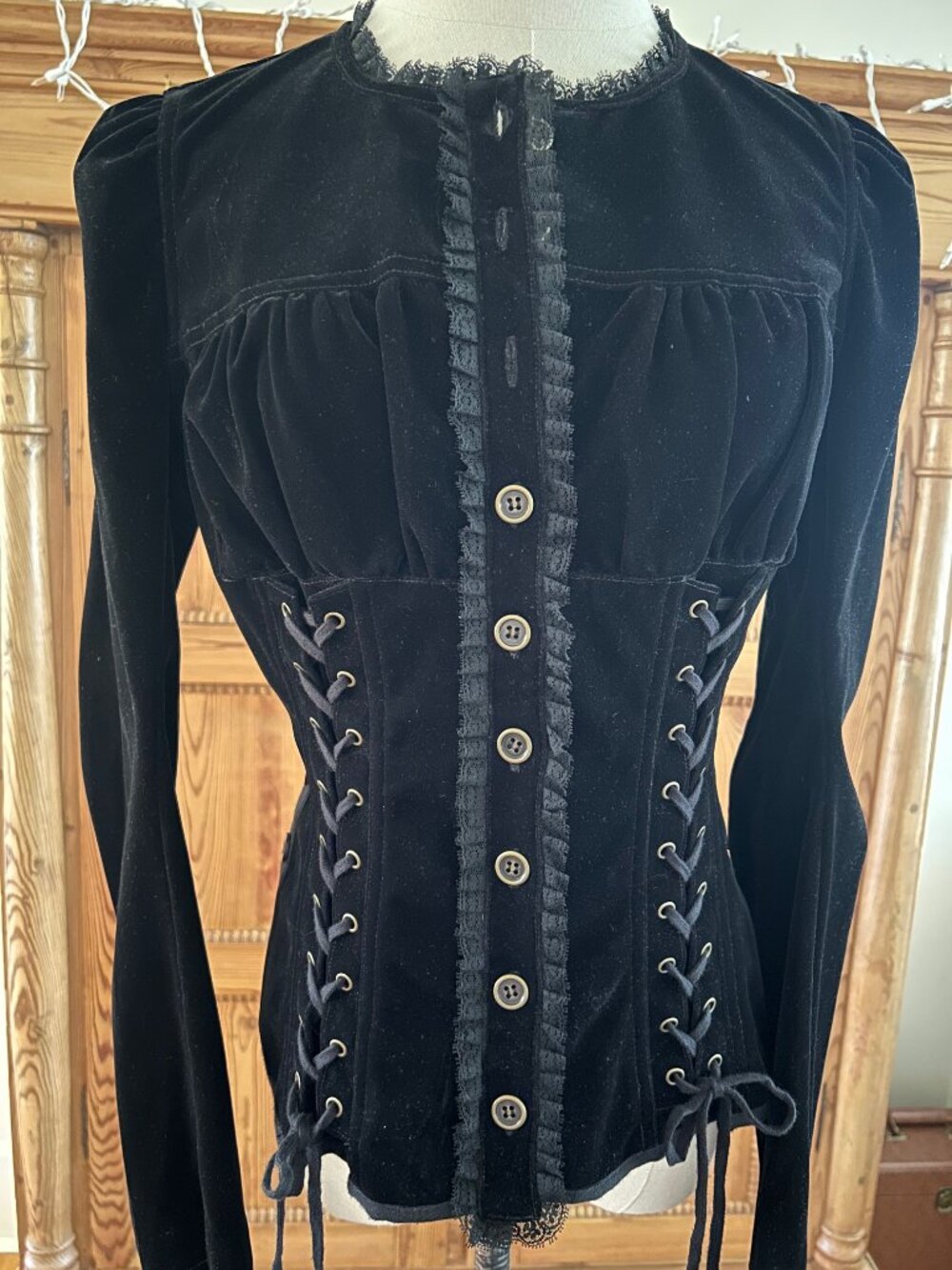 ***SOLD***Vintage Betsey Johnson Button Corset Velvet Blouse/Jacket - Picture 9 of 13